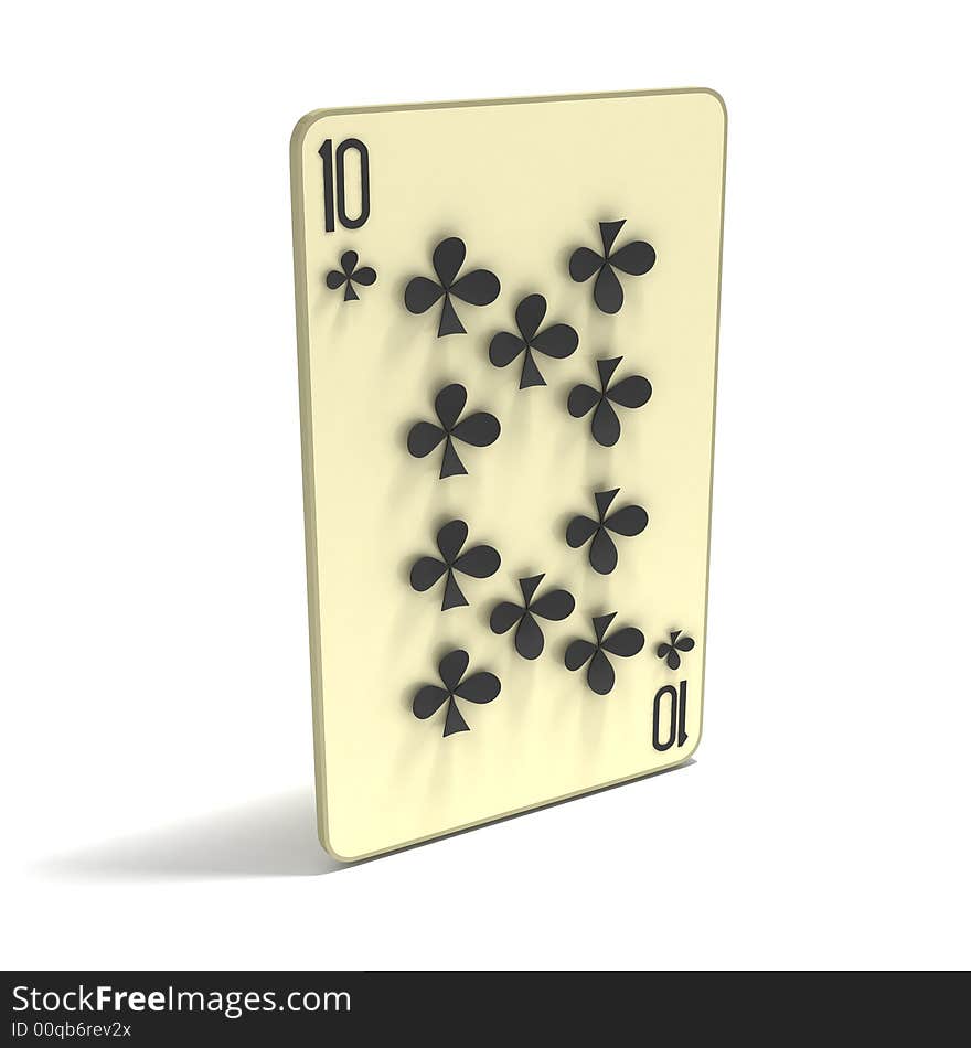 Playing Card: Ten of Clubs, classic variant. 3D render.