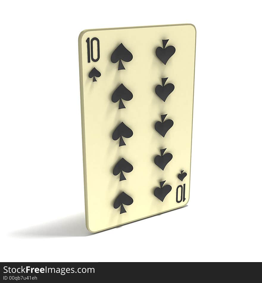 Playing Card: Ten of Spades. 3D render.