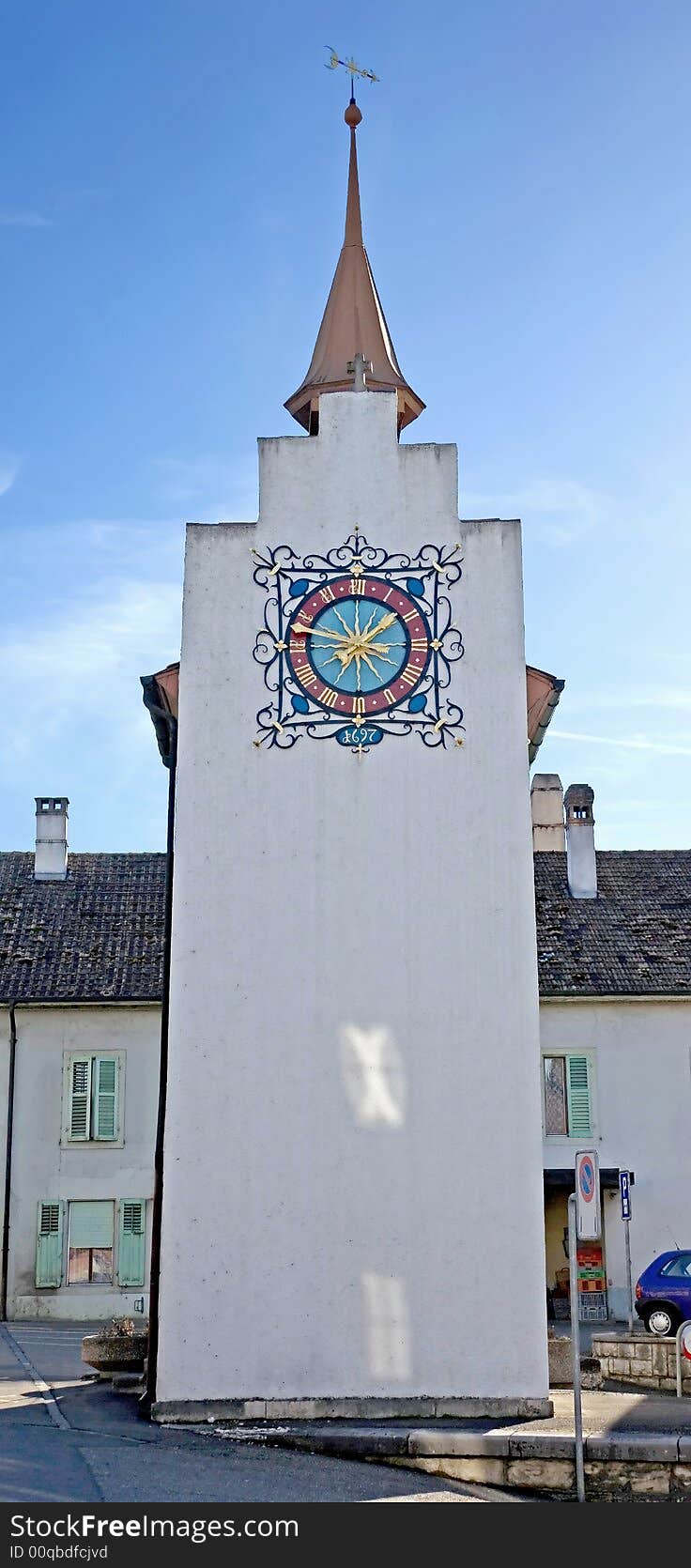 Old clock tower in swiss village. Old clock tower in swiss village