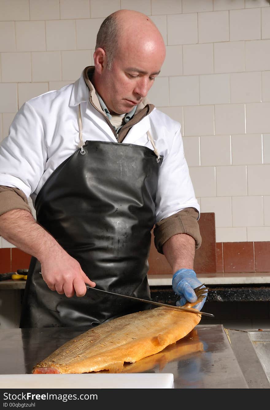 Cutting smoked salmon