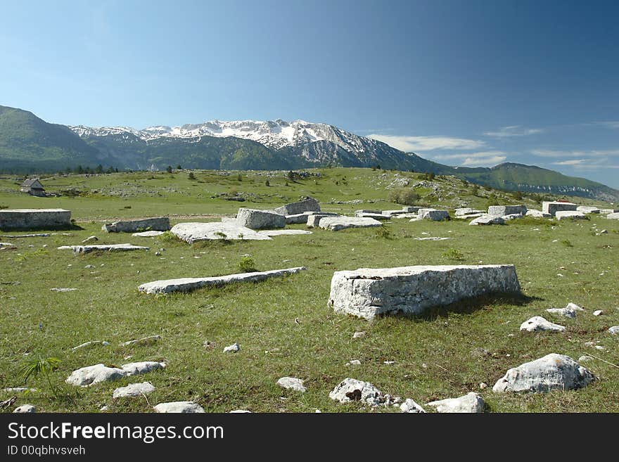 Gravestones on tableland Dugo Polje in Bosnia