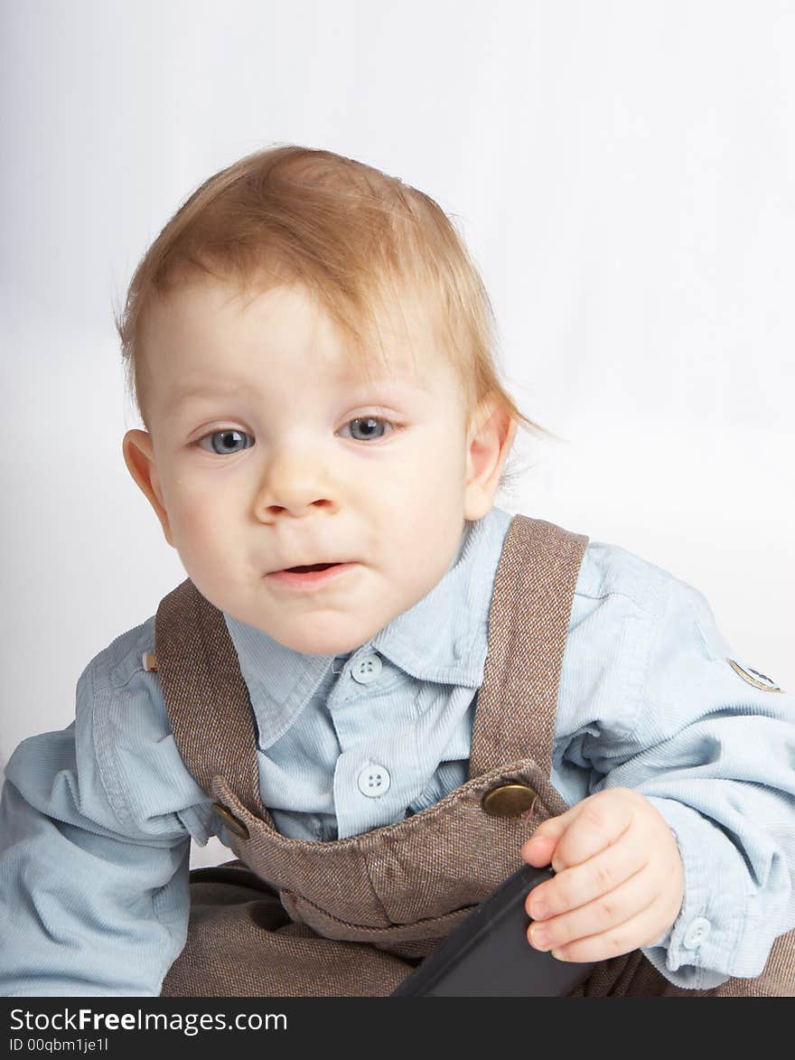 Portrait small boy with phone