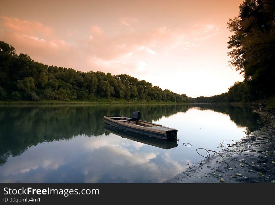 Peaceful scenic view of river and landscape in Summer. Peaceful scenic view of river and landscape in Summer