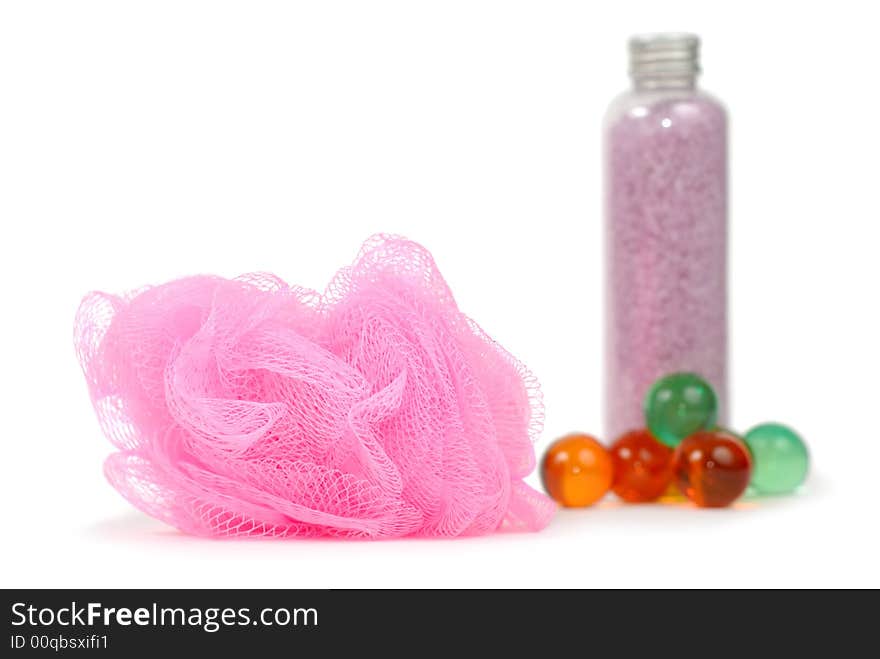 Set of bath accessories isolated over white background