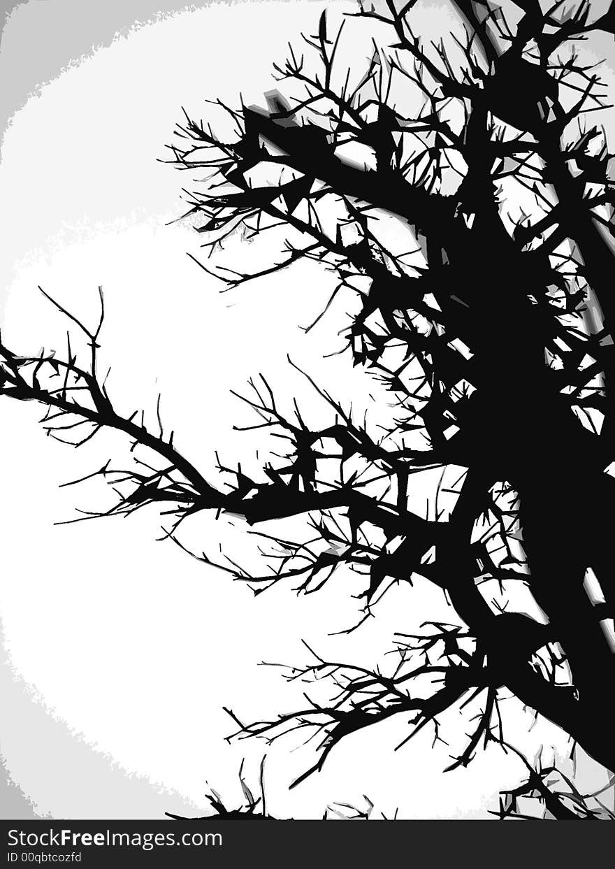 Illustration of a black tree in the moonlight. Illustration of a black tree in the moonlight