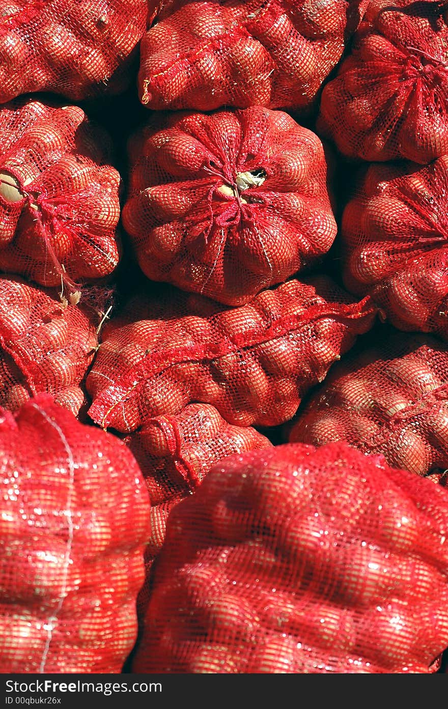 Potato bags in the market