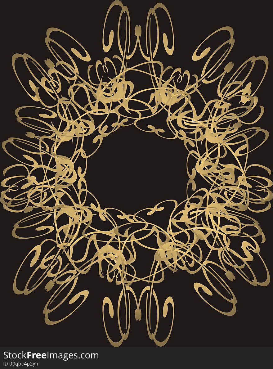 Abstract gold frame on black background -  illustration