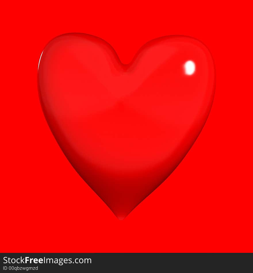 A 3d render of a shiny heart on red background. A 3d render of a shiny heart on red background