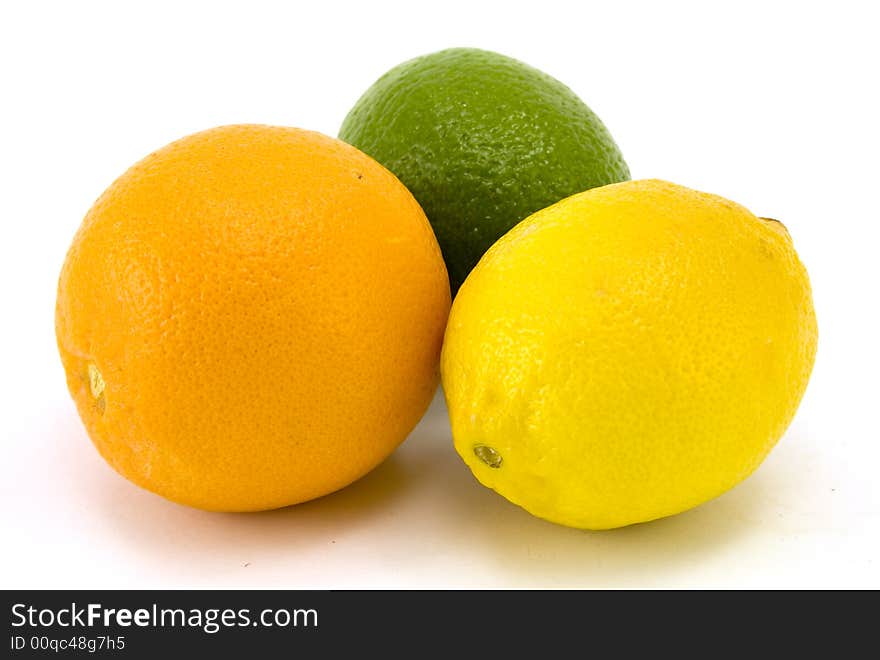 Lemon, lime and orange isolated on white background. Lemon, lime and orange isolated on white background.