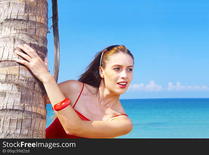 Portrait of a young red-hair  female in summer environment. Portrait of a young red-hair  female in summer environment