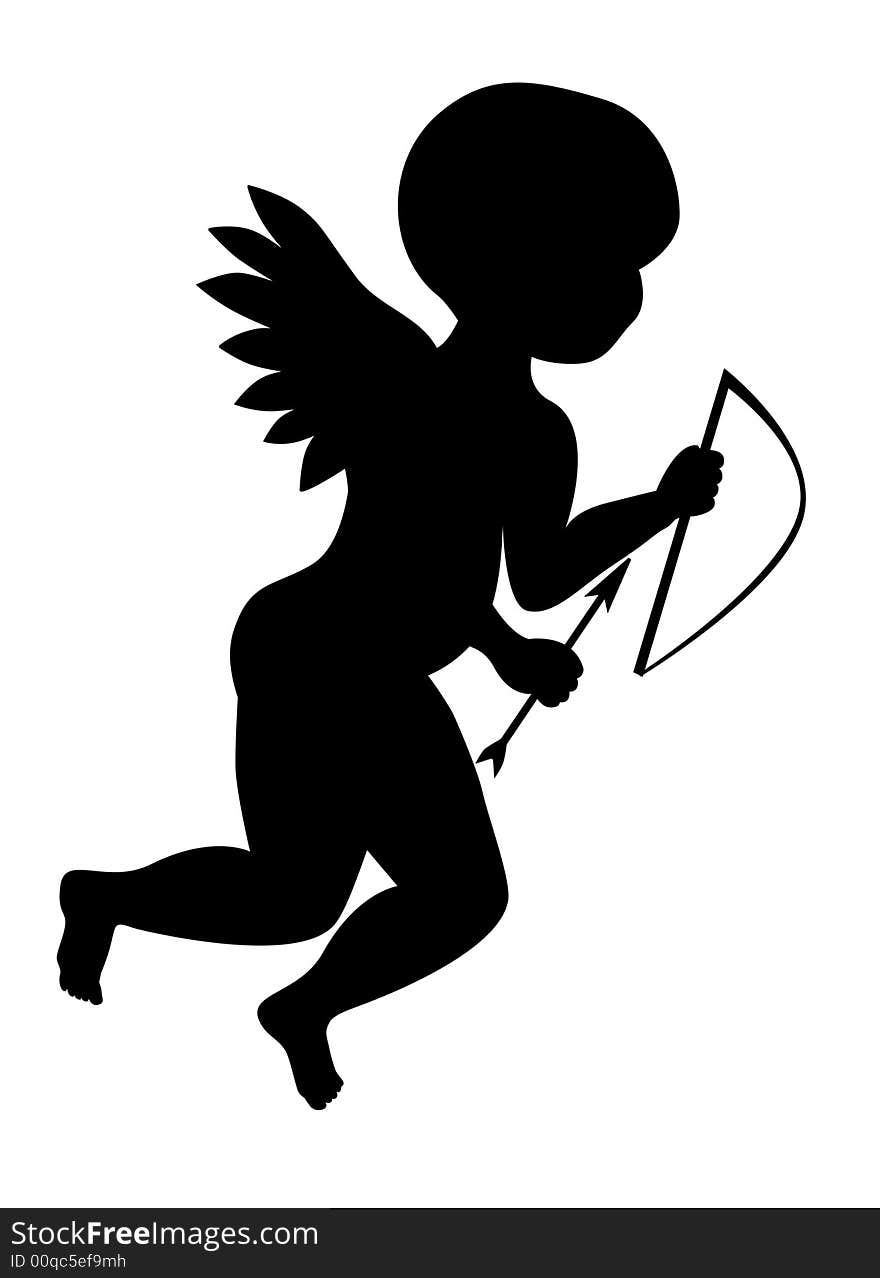 A silhouette of Cupid holding his bow and arrow.