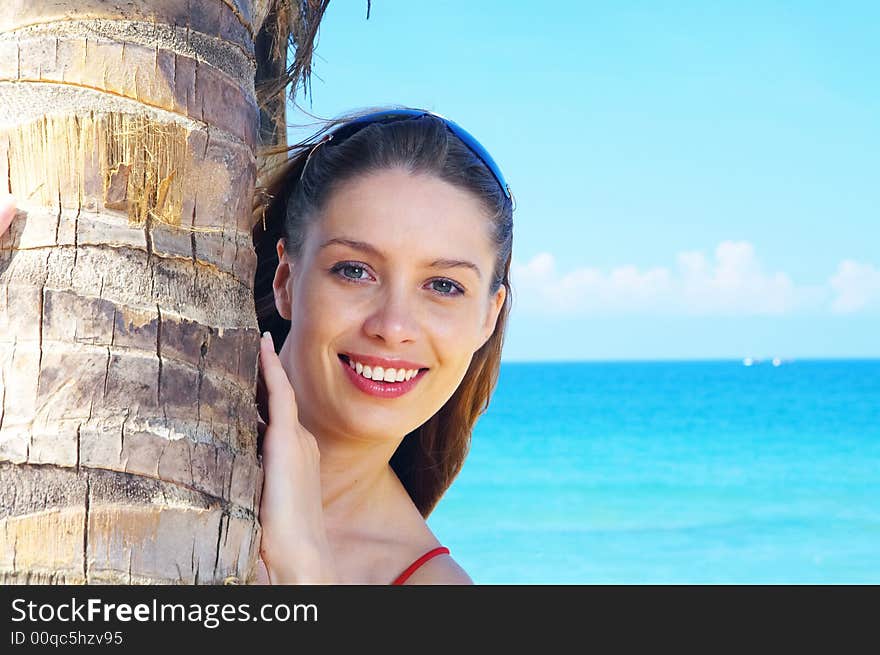 Portrait of a young red-hair  female in summer environment. Portrait of a young red-hair  female in summer environment