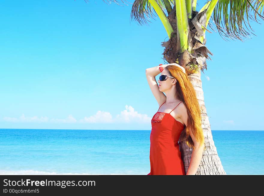 Portrait of a young red-hair  female in summer environment. Portrait of a young red-hair  female in summer environment