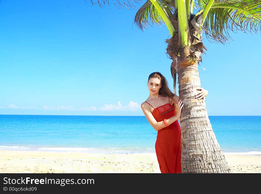 Portrait of a young red-hair  female in summer environment. Portrait of a young red-hair  female in summer environment