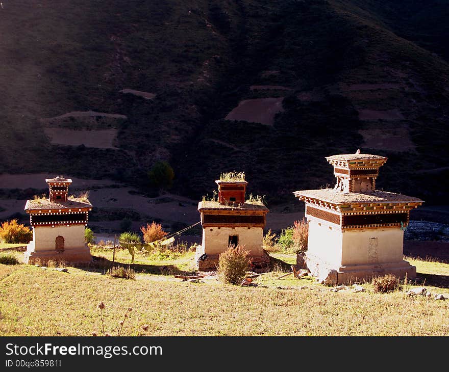 Three towers by the road when i climb a mountain in tibet. Three towers by the road when i climb a mountain in tibet