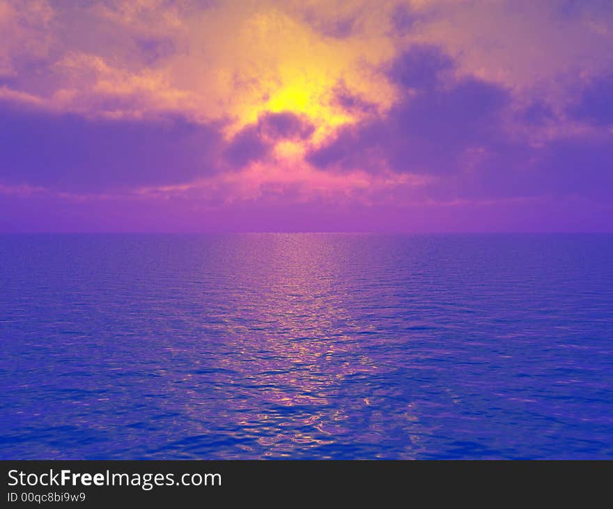 Beautiful sea and sky at sunset - digital artwork. Beautiful sea and sky at sunset - digital artwork