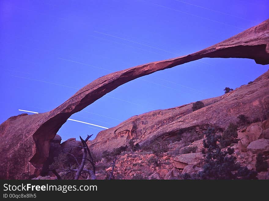 Landscape Arch with Star Trails in Arches National Park.