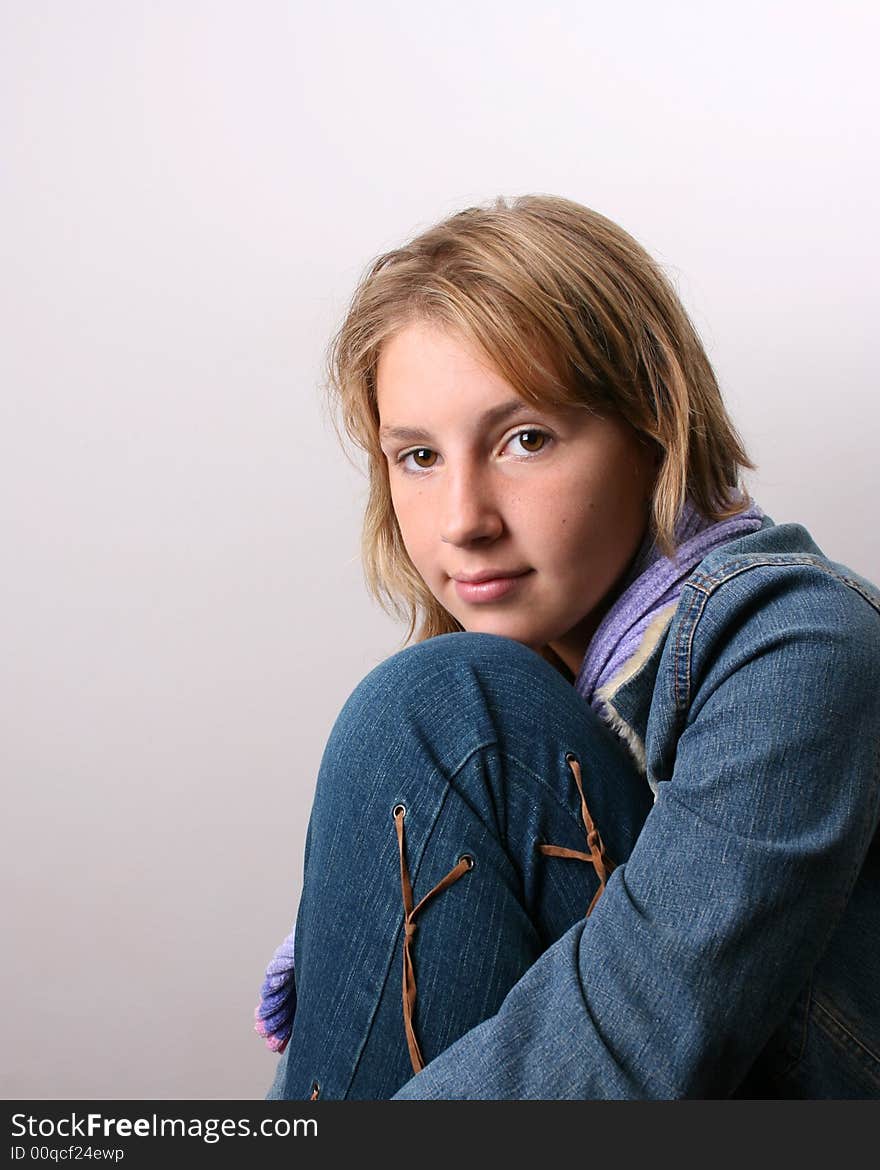 Teenage female model on a white background. Teenage female model on a white background