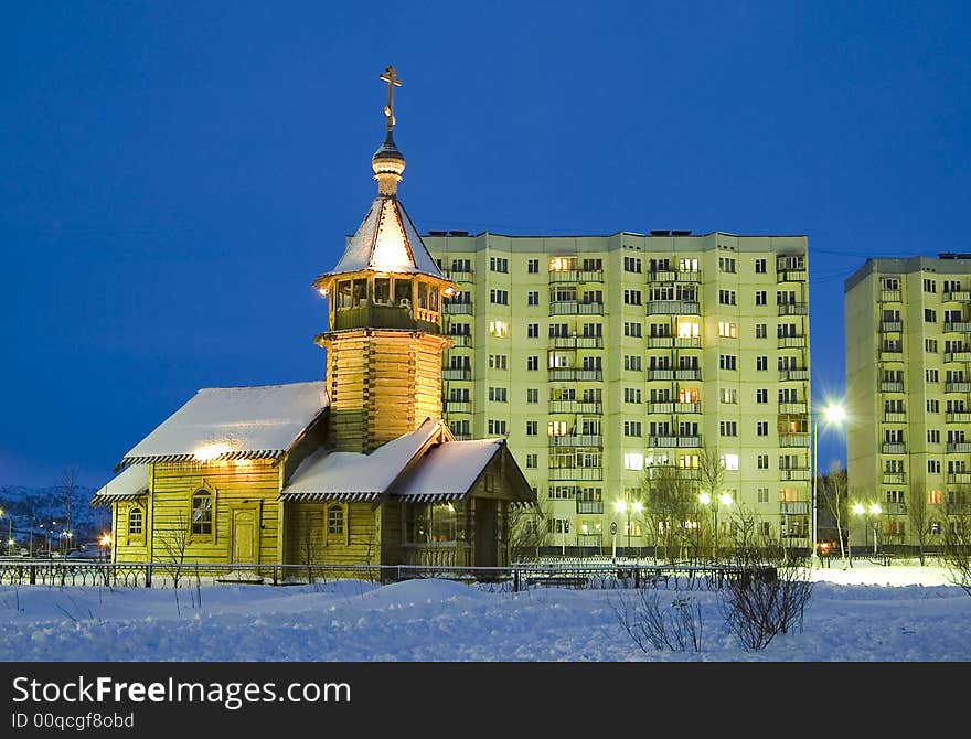 Wooden church of prelate Nikolay in northern city of Russia. Wooden church of prelate Nikolay in northern city of Russia.