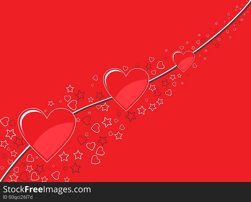 Red background with hearts and stars. Red background with hearts and stars