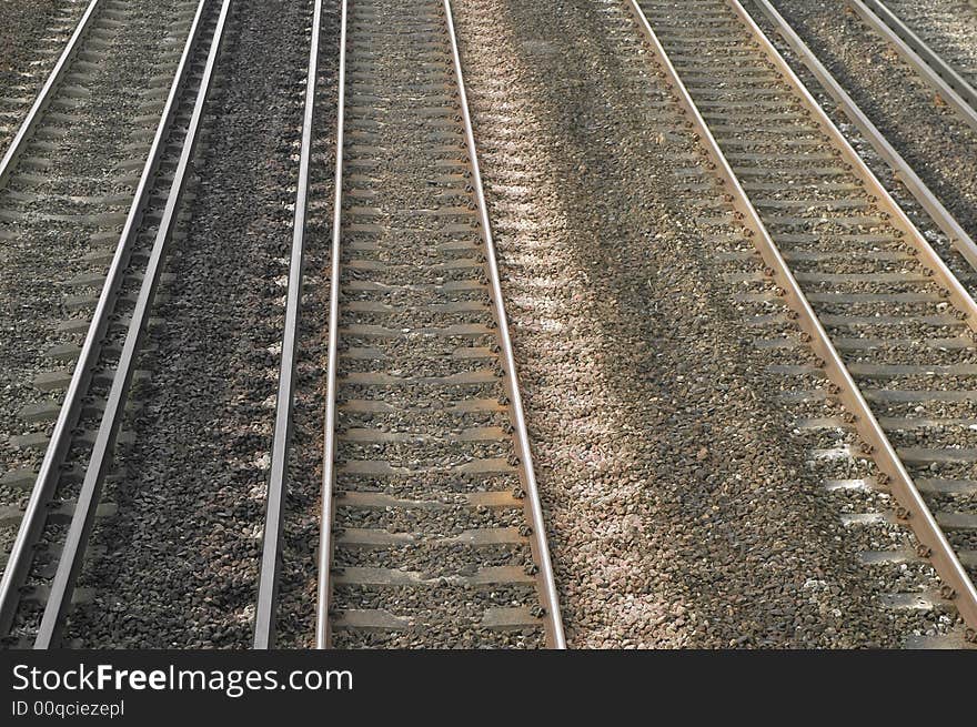 Multiple landscape of steel railroad tracks