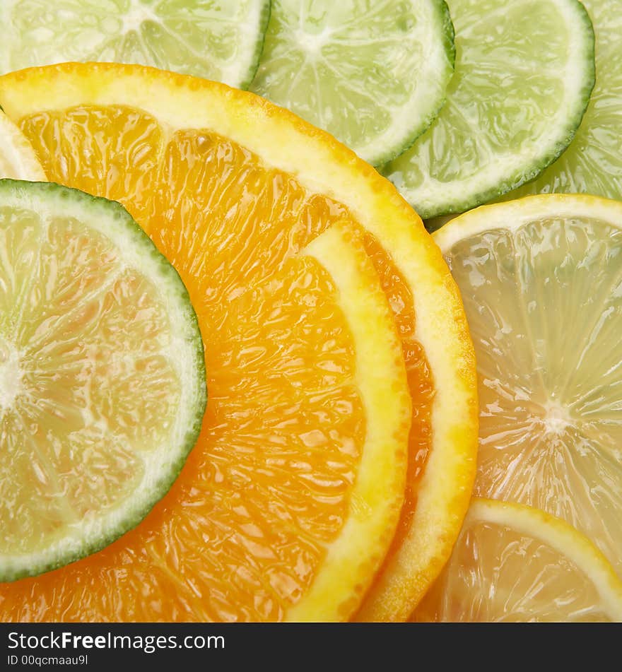 Juicy citrus background, orange and lime