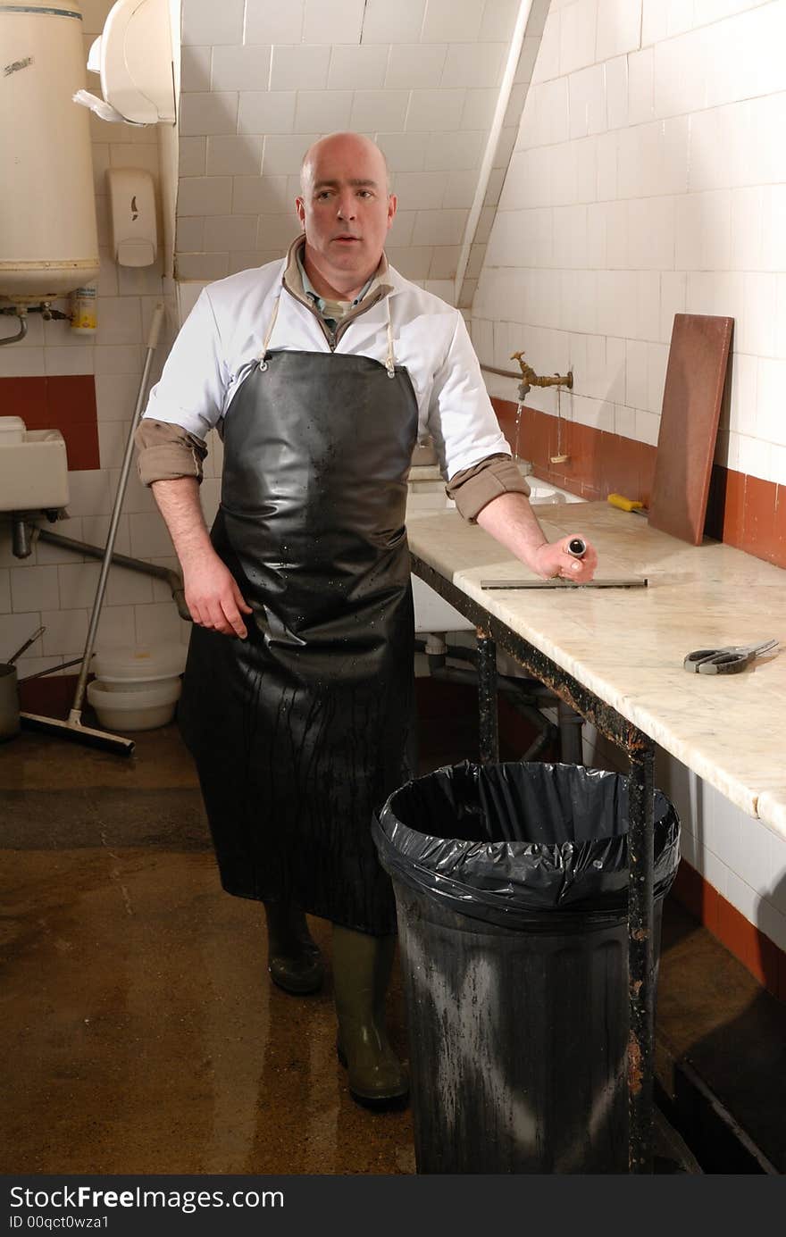 Fishmonger in apron