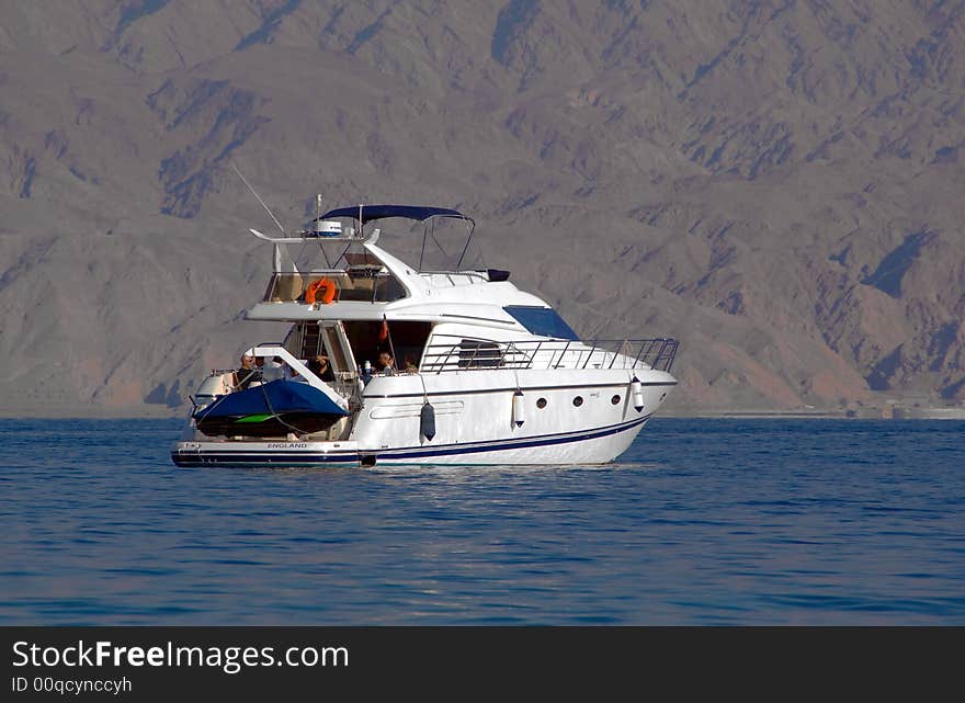 A luxury yacht anchored in the Red Sea