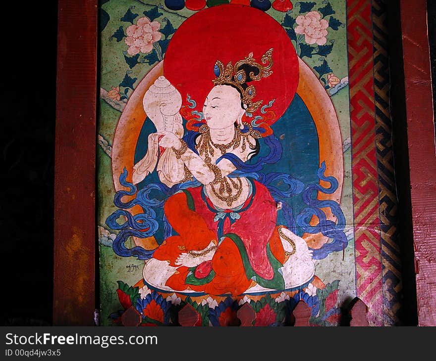 Mural painting in a temple of tibet