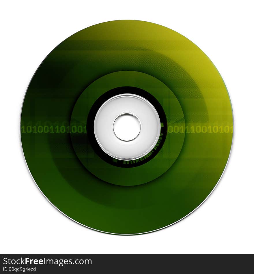 High-res scan of a compact disk isolated on white background. The label background was created additionally.