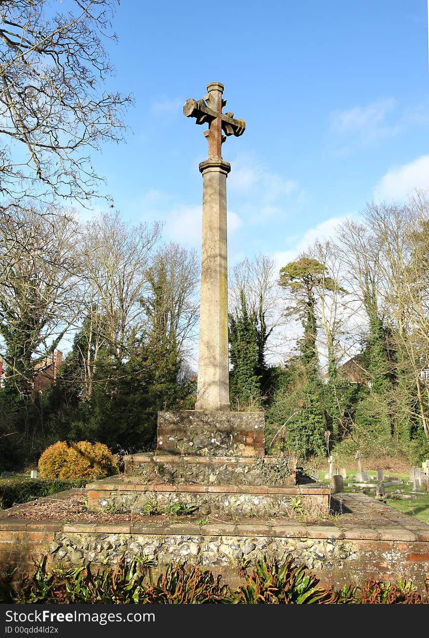 Stone Cross In An English Cemetery