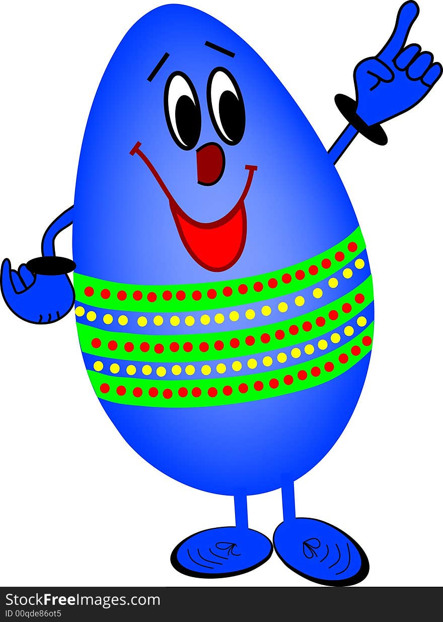 Blue happy  egg on white background. Blue happy  egg on white background