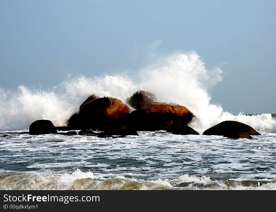 Great waves of the south china sea striking on the reef. Great waves of the south china sea striking on the reef