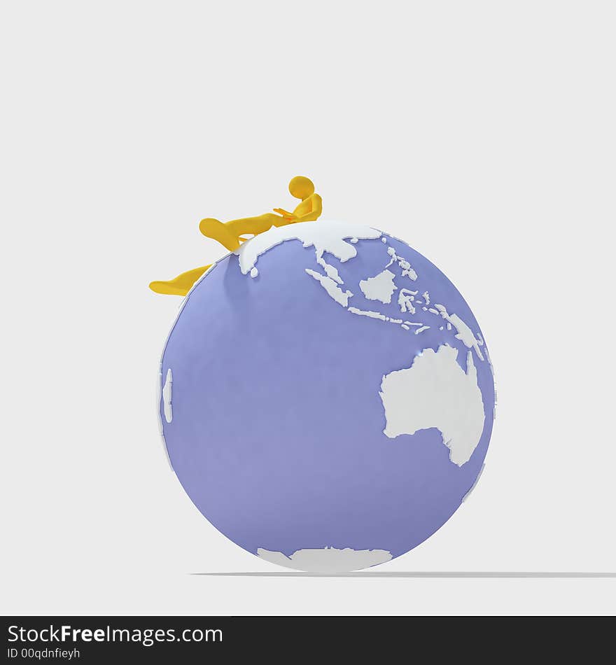 3d man sitting on globe