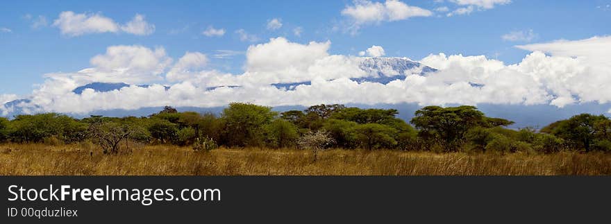 Kilimanjaro Mountains was encircled with white clouds. Kilimanjaro Mountains was encircled with white clouds