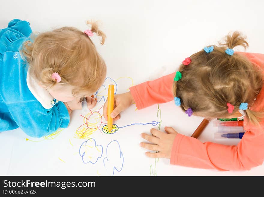 Two little girl painting