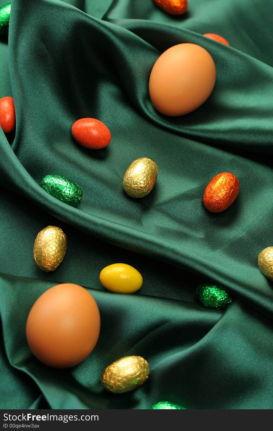 Easter Eggs on Green Background