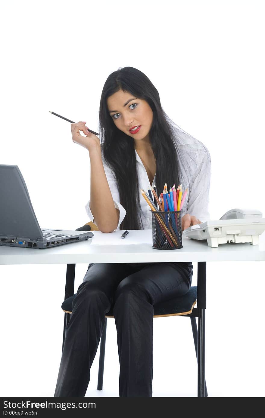 Business woman  working on isolated background