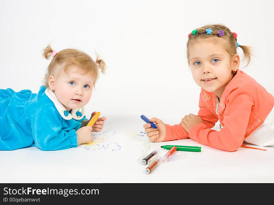 Two little girl painting