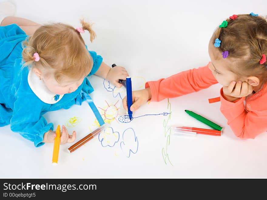 Two little girl painting