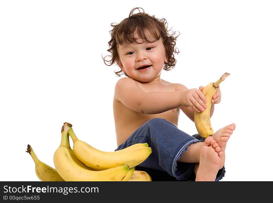 Baby with banana, isolated on a white background. Baby with banana, isolated on a white background.