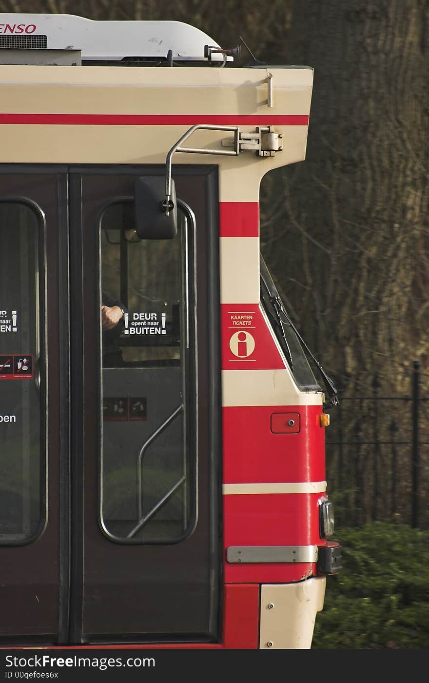 Dutch tram - side view of the diver's cabin. Dutch tram - side view of the diver's cabin