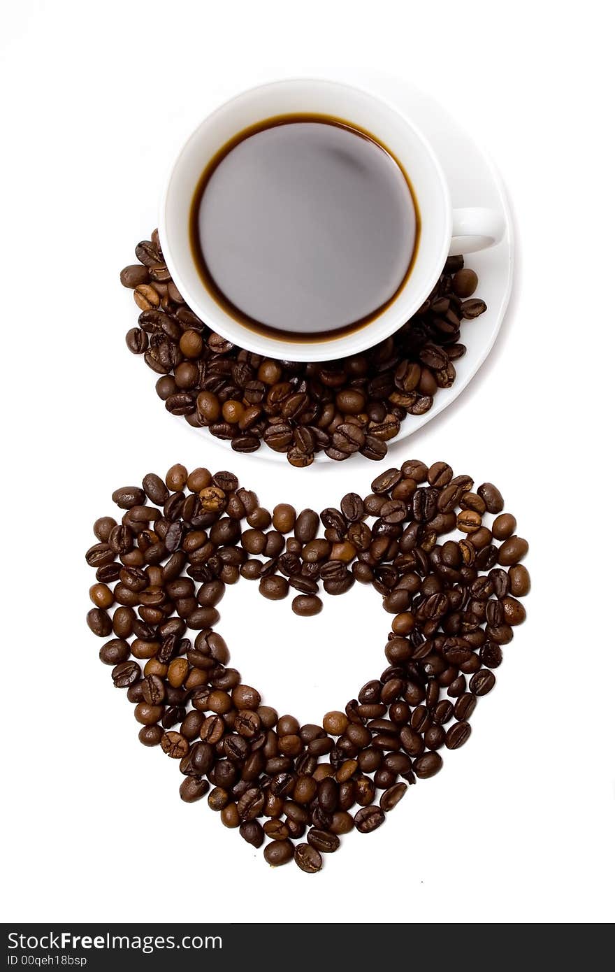 Heart made from coffee and a cup