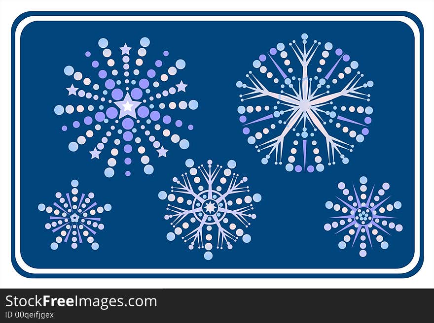 Blue ornate snowflakes on a dark blue background. Christmas illustration. Blue ornate snowflakes on a dark blue background. Christmas illustration.