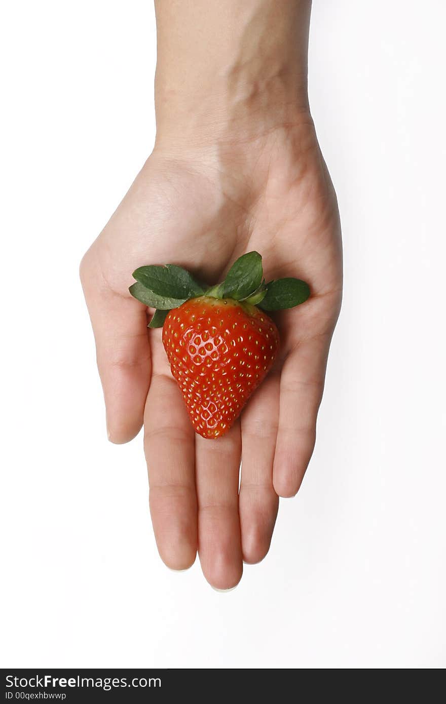 Close up shot, strawberry in woman hand. Close up shot, strawberry in woman hand