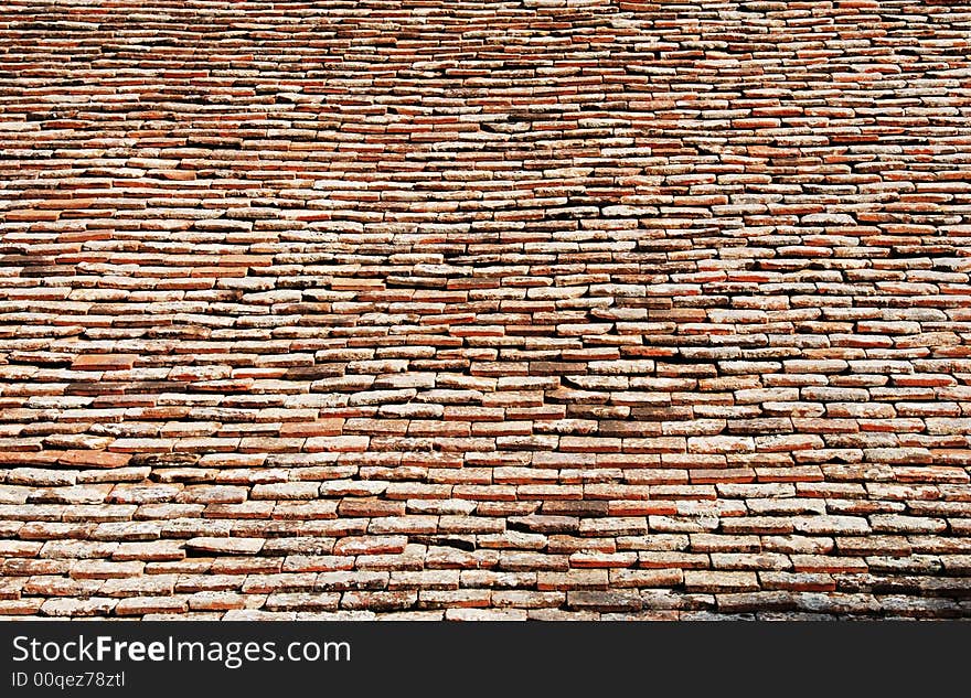 Church roof tiles. Tiles are from red bricks.