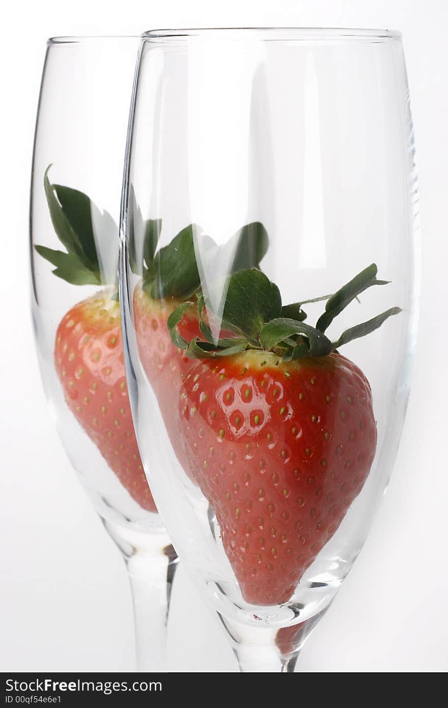 Closeup  two glass with strawberry