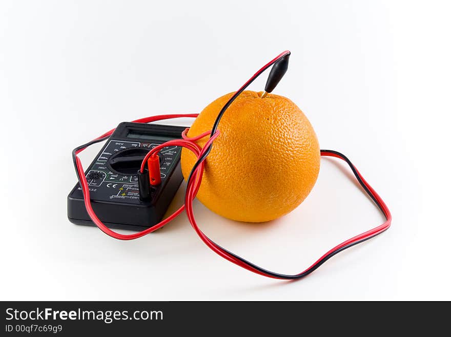 Measurement of an orange on a white background. Measurement of an orange on a white background