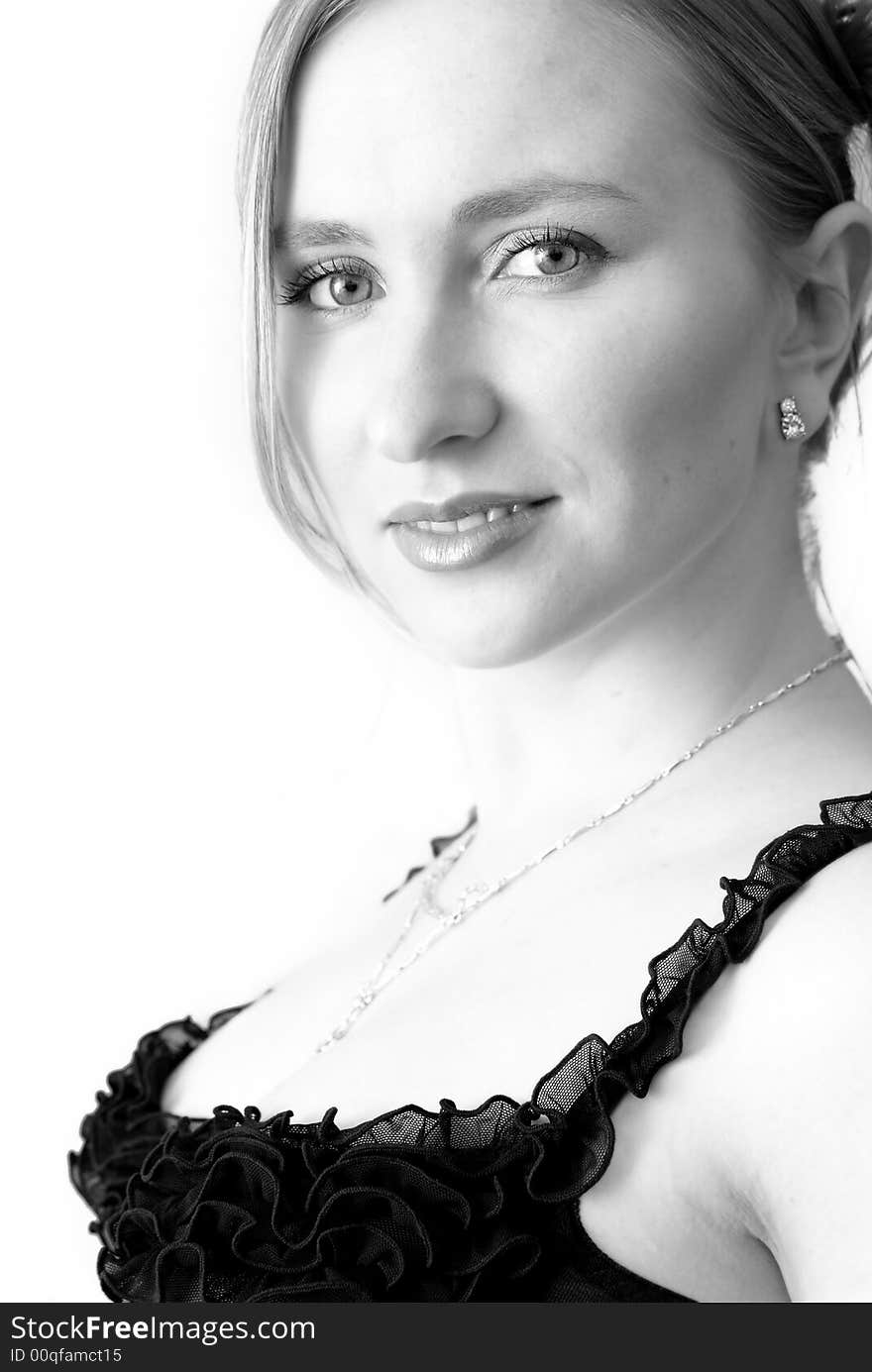 Beautiful black and white image of a young blonde woman in black lingerie. Beautiful black and white image of a young blonde woman in black lingerie