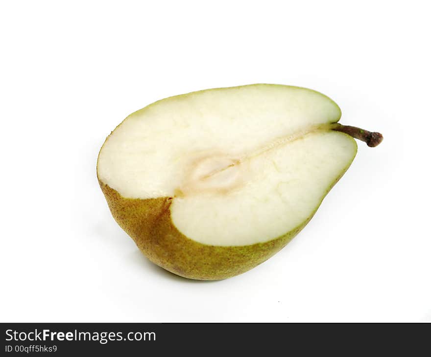 The ripe juicy pear with white background